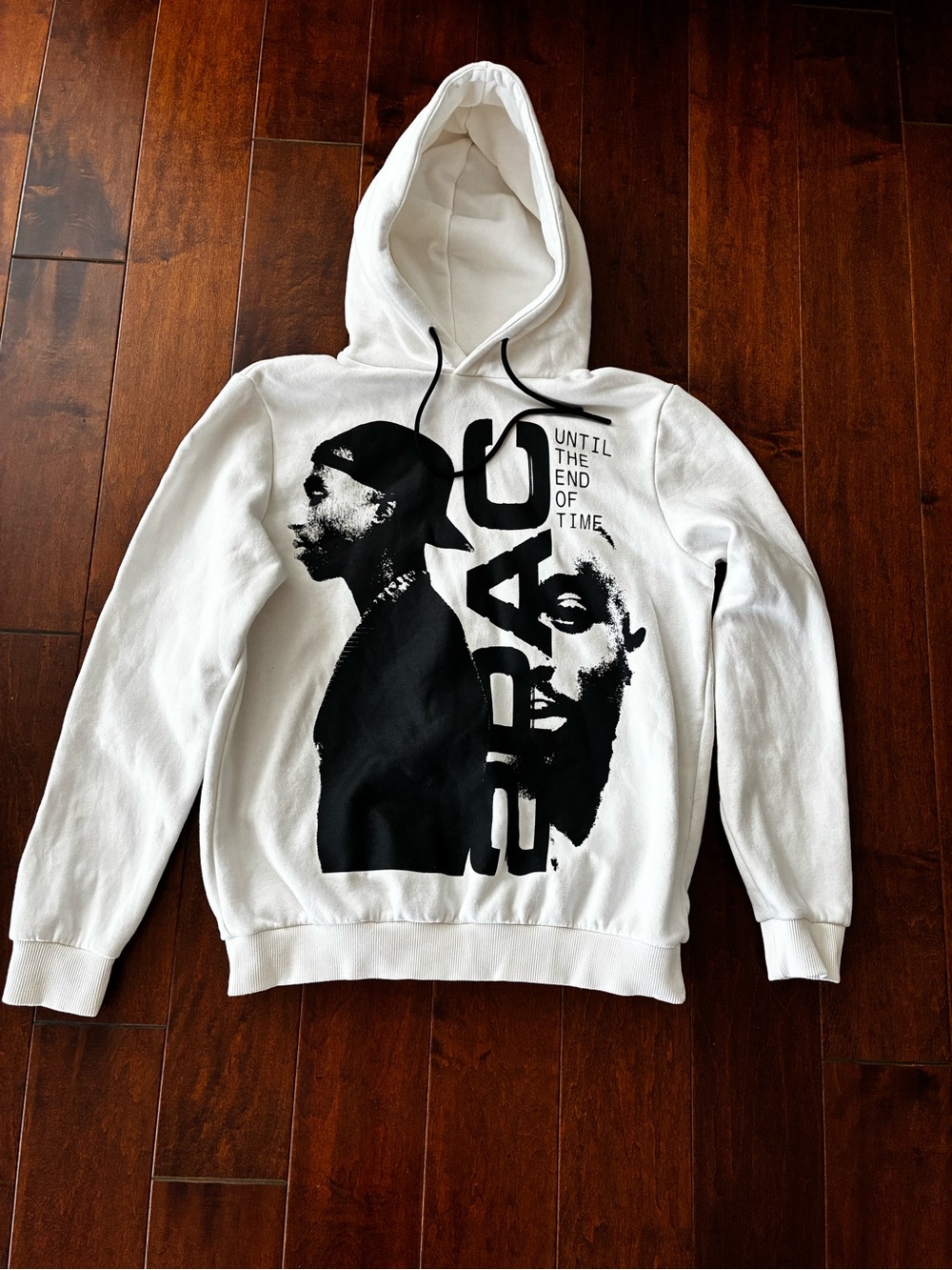 2Pac Tupac Until The End of Time Hoodie White Black Sz M Bershka